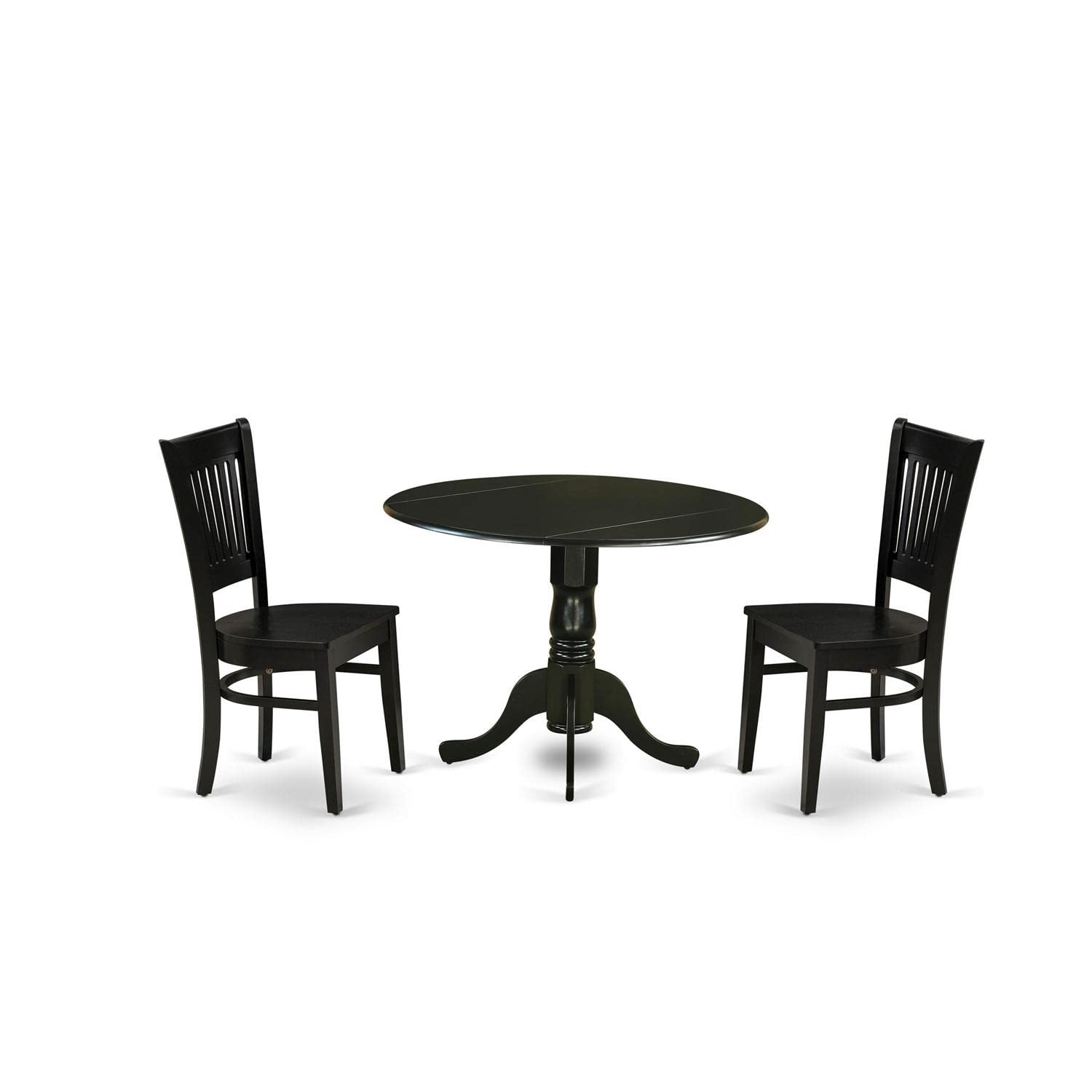 East West Furniture Dlva3-Blk-W 3 Piece Dinette Set For Small Spaces Contains A Round Dining Table With Dropleaf And 2 Dining Chairs, 42X42 Inch, Black